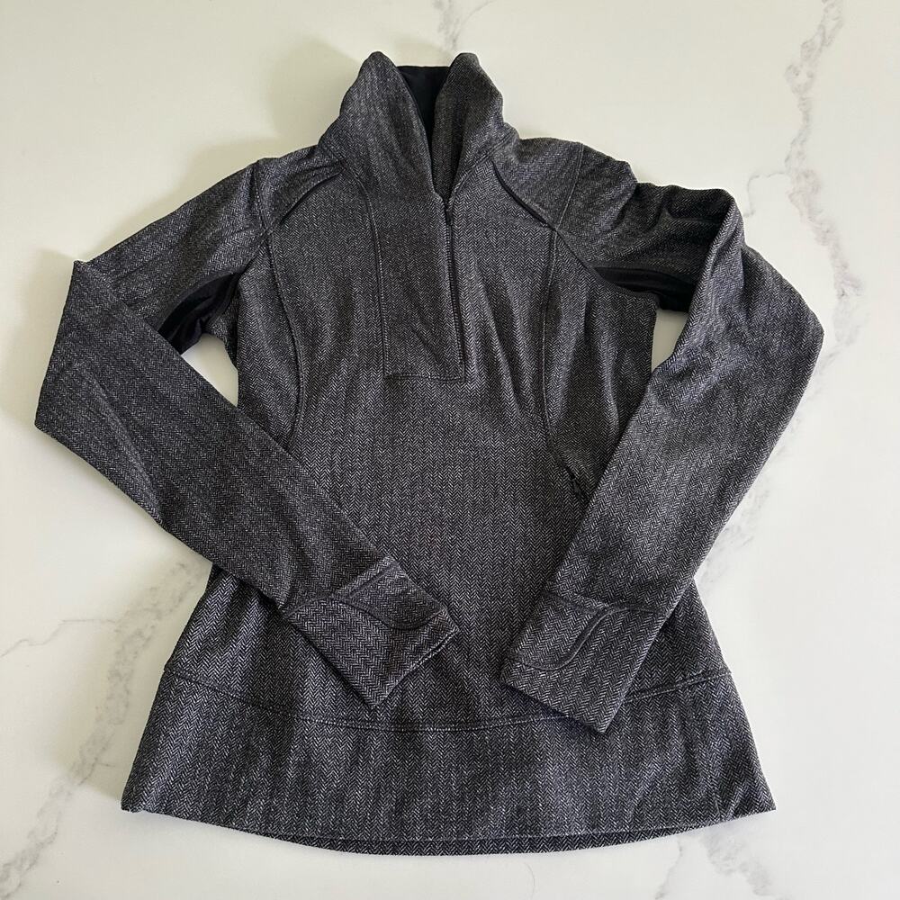 Lululemon 3/4 Zip Mock Neck Fleece Herringbone Pullover Size 6